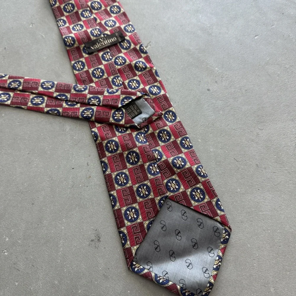 Valentino Silk Necktie Made In Italy - Red Blue Yellow Tie Geometric Abstract